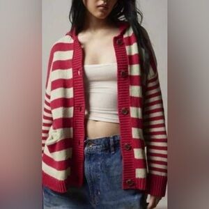 BDG Urban Outfitters Nicky cardigan striped women’s L large red cream knit